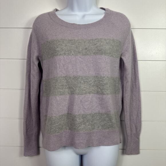 APT 9 100% Cashmere Striped Long Sleeve Pullover Sweater Purple Gray sz M - Picture 1 of 7